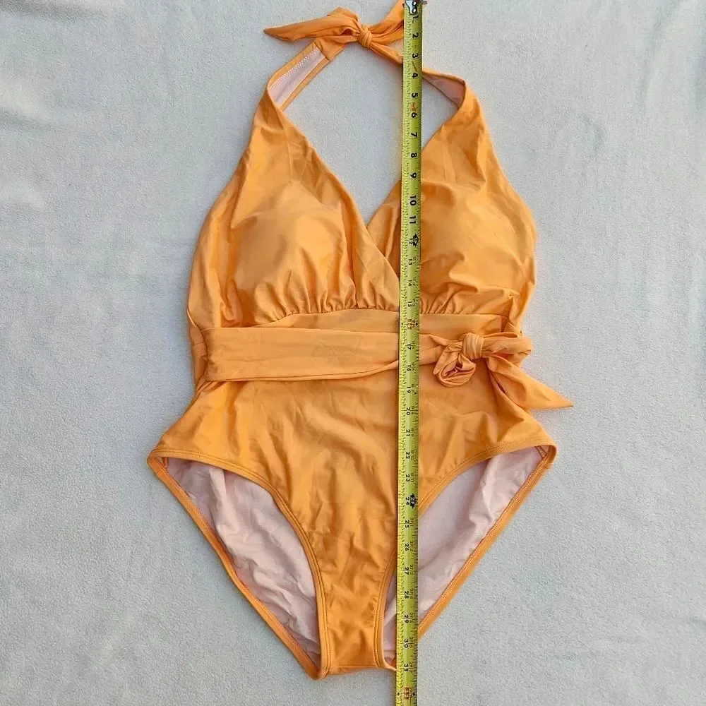 Cupshe Summer of Love Halter Belted Tummy Control Plus Size One Piece Swimsuit